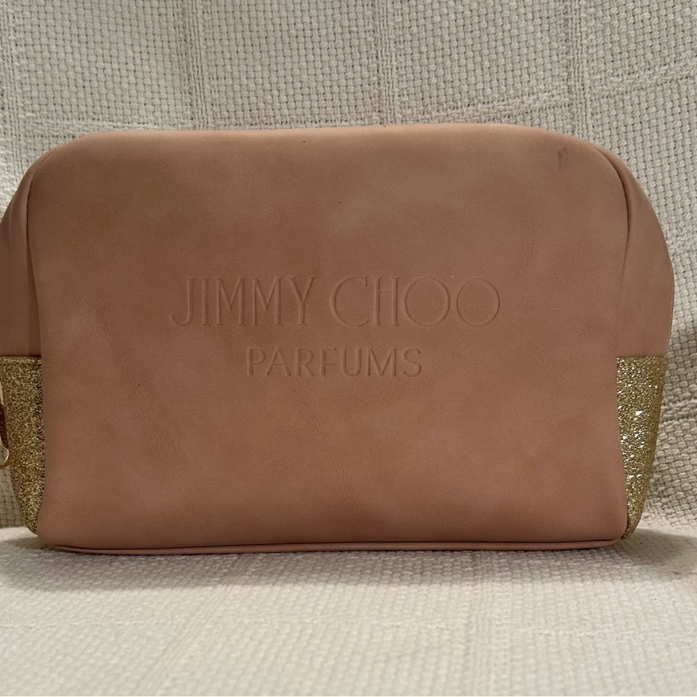 Jimmy Choo Parfums Blush Pink and Gold Glitter Makeup Travel Bag Zip Up Purse
